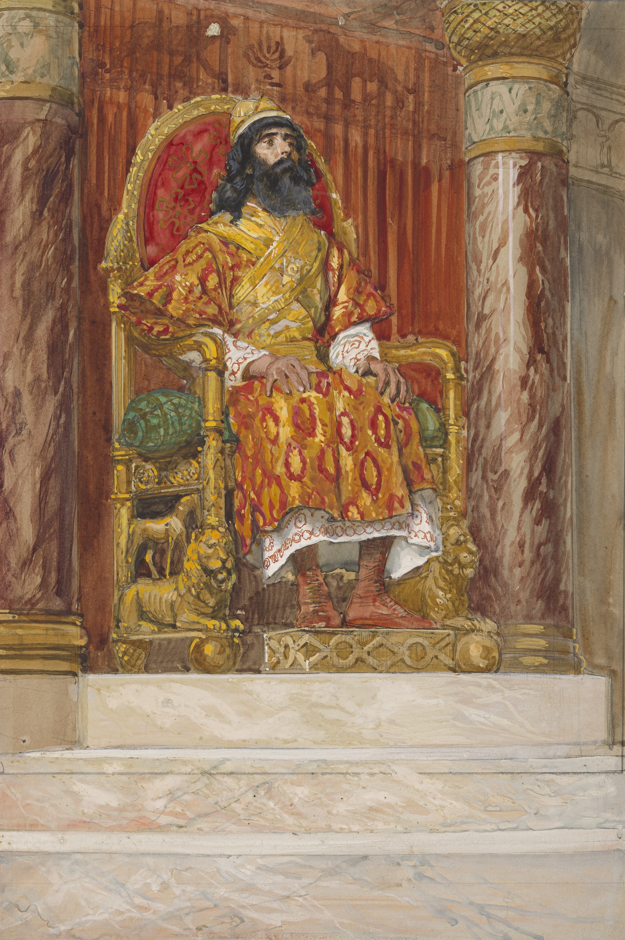 James Jacques Joseph Tissot (French, 1836-1902) and followers, Solomon is Made King (Salomon dans sa glorie), Gouache on board, c. 1896-1902