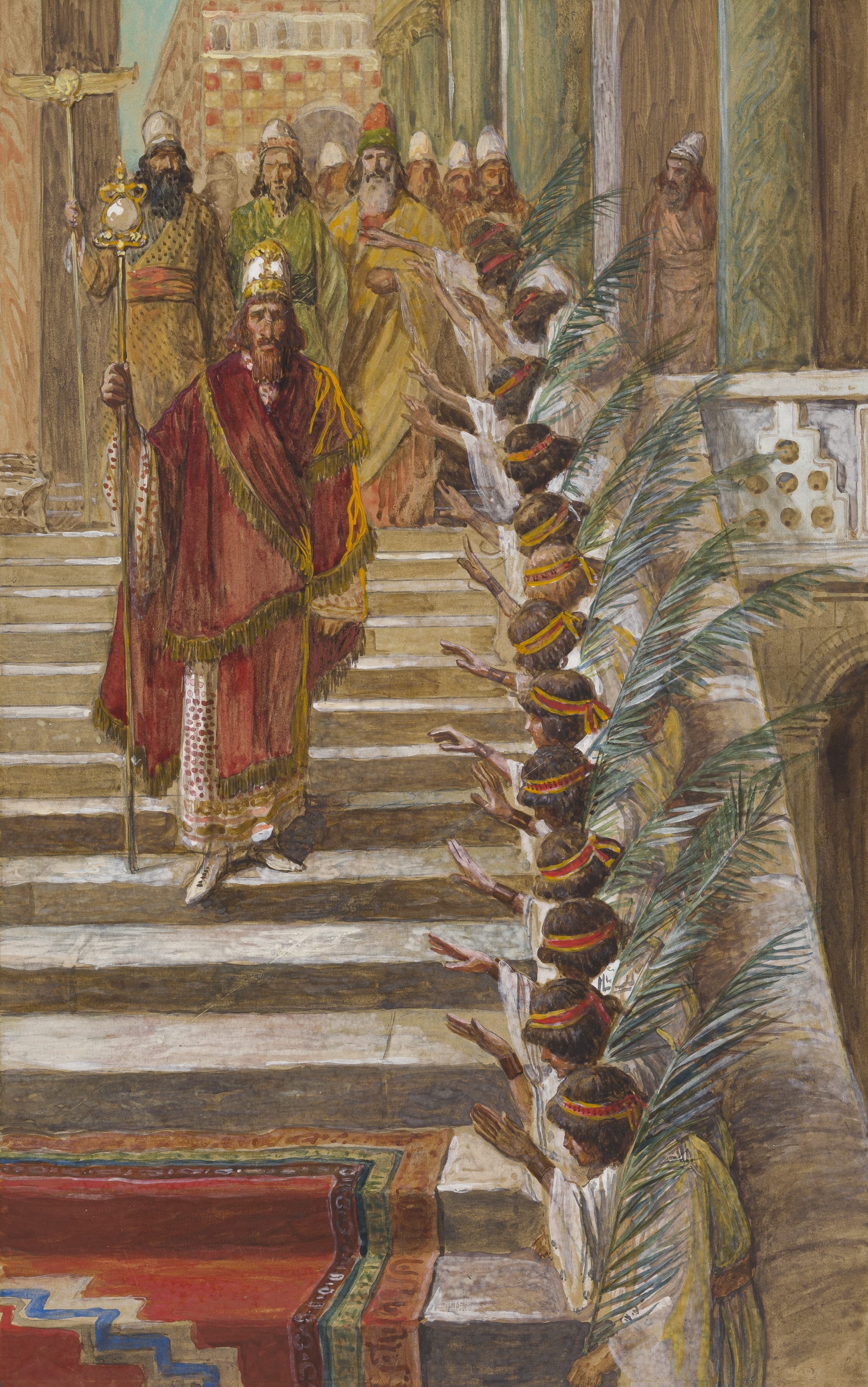 James Jacques Joseph Tissot (French, 1836-1902) and followers, Mordecai's Honour (Le triomphe de Mardochée), Gouache on board, c. 1896-1902