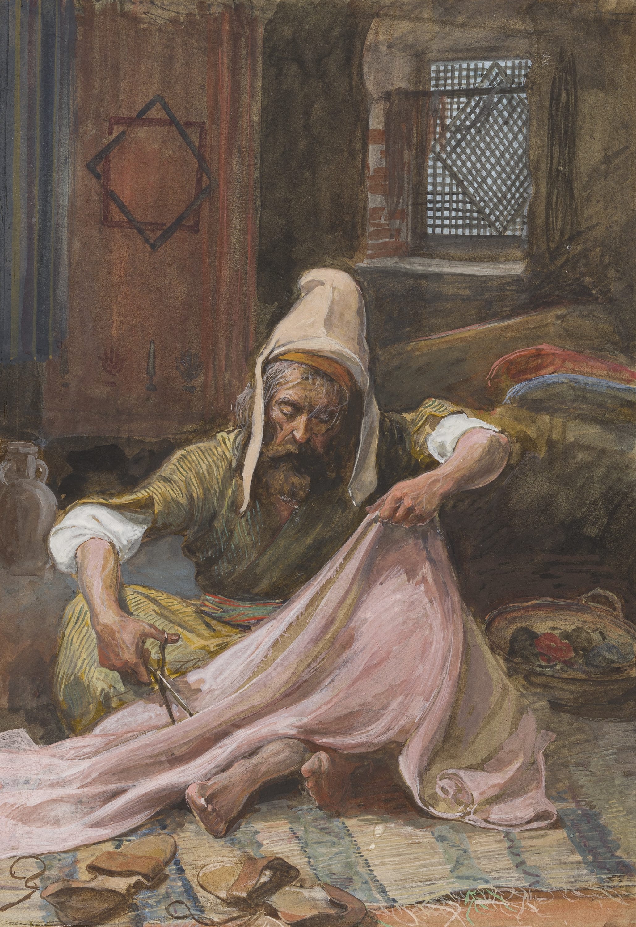 James Jacques Joseph Tissot (French, 1836-1902) and followers, The Tailor (Le tailleur), Gouache on board, c. 1896-1902