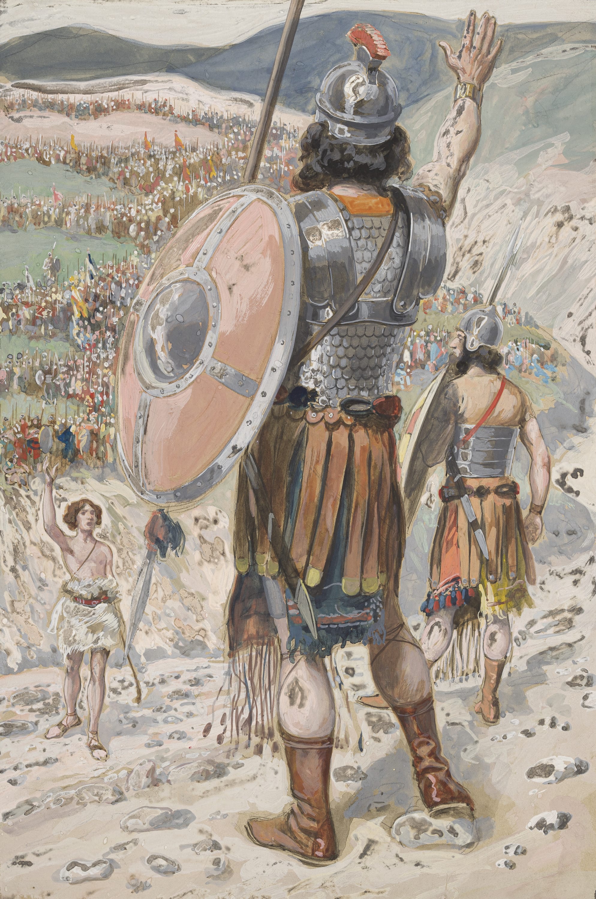 James Jacques Joseph Tissot (French, 1836-1902) and followers, The Defiance of Goliath (Le défi de Goliath), Gouache on board, c. 1896-1902