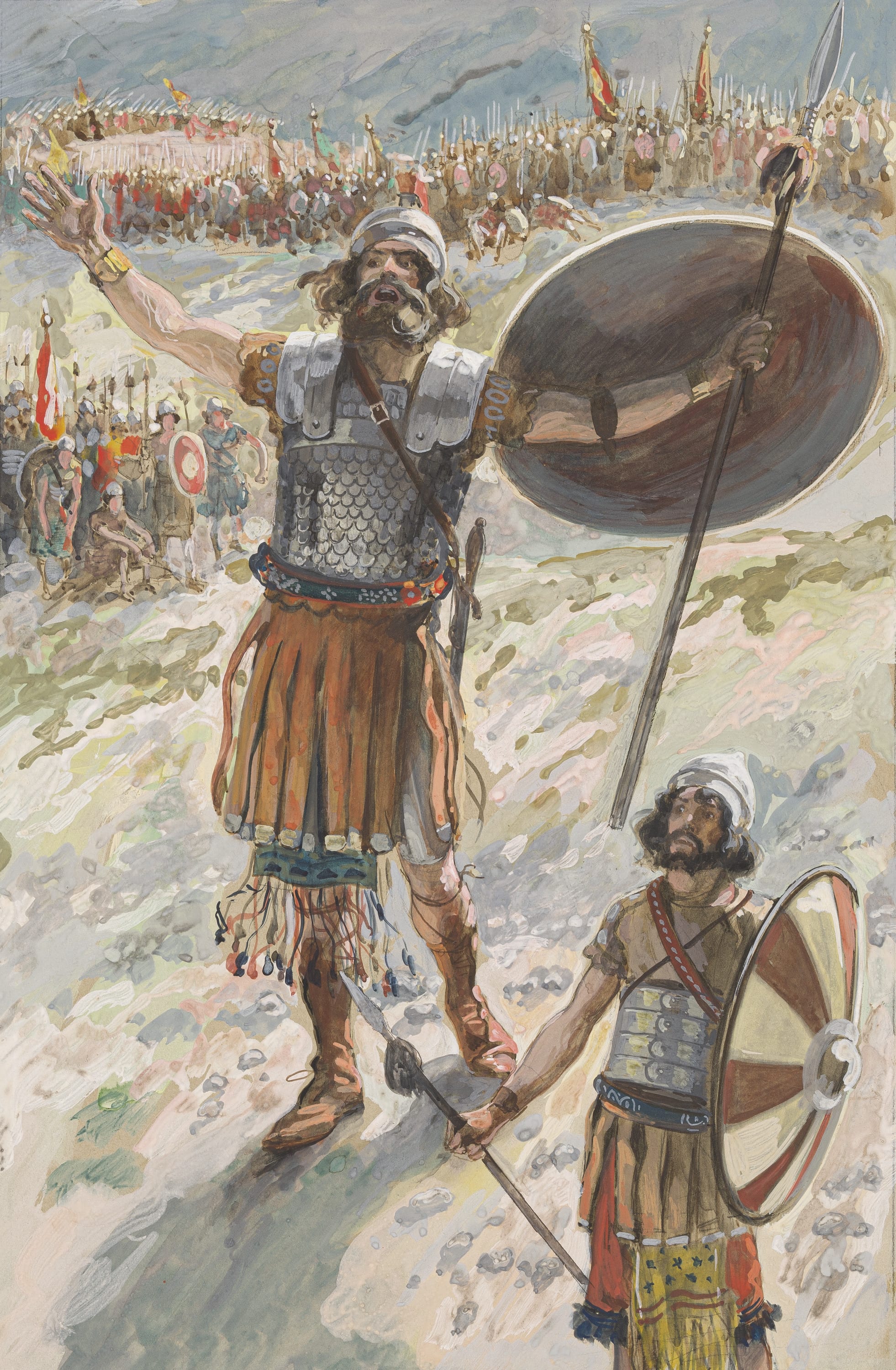 James Jacques Joseph Tissot (French, 1836-1902) and followers, Goliath Addresses David (Goliath s'adresse à David), Gouache on board, c. 1896-1902