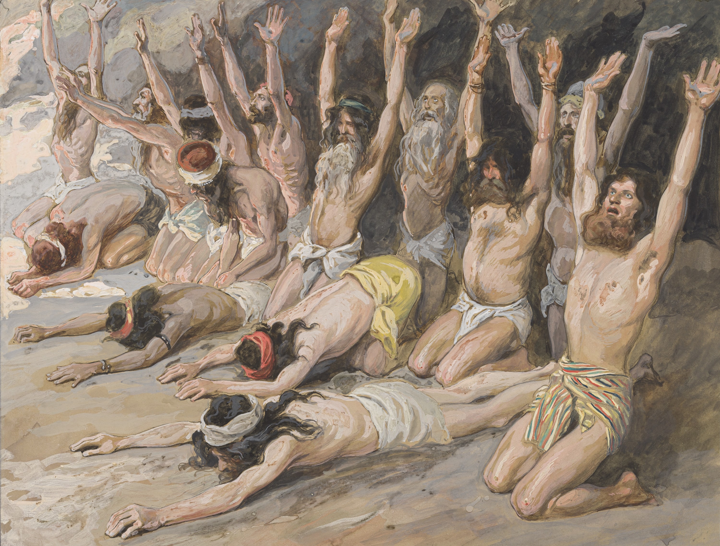 James Jacques Joseph Tissot (French, 1836-1902) and followers, Saul Prophesies Before Samuel (Saül prophétise avec les prophètes), Gouache on board, c. 1896-1902