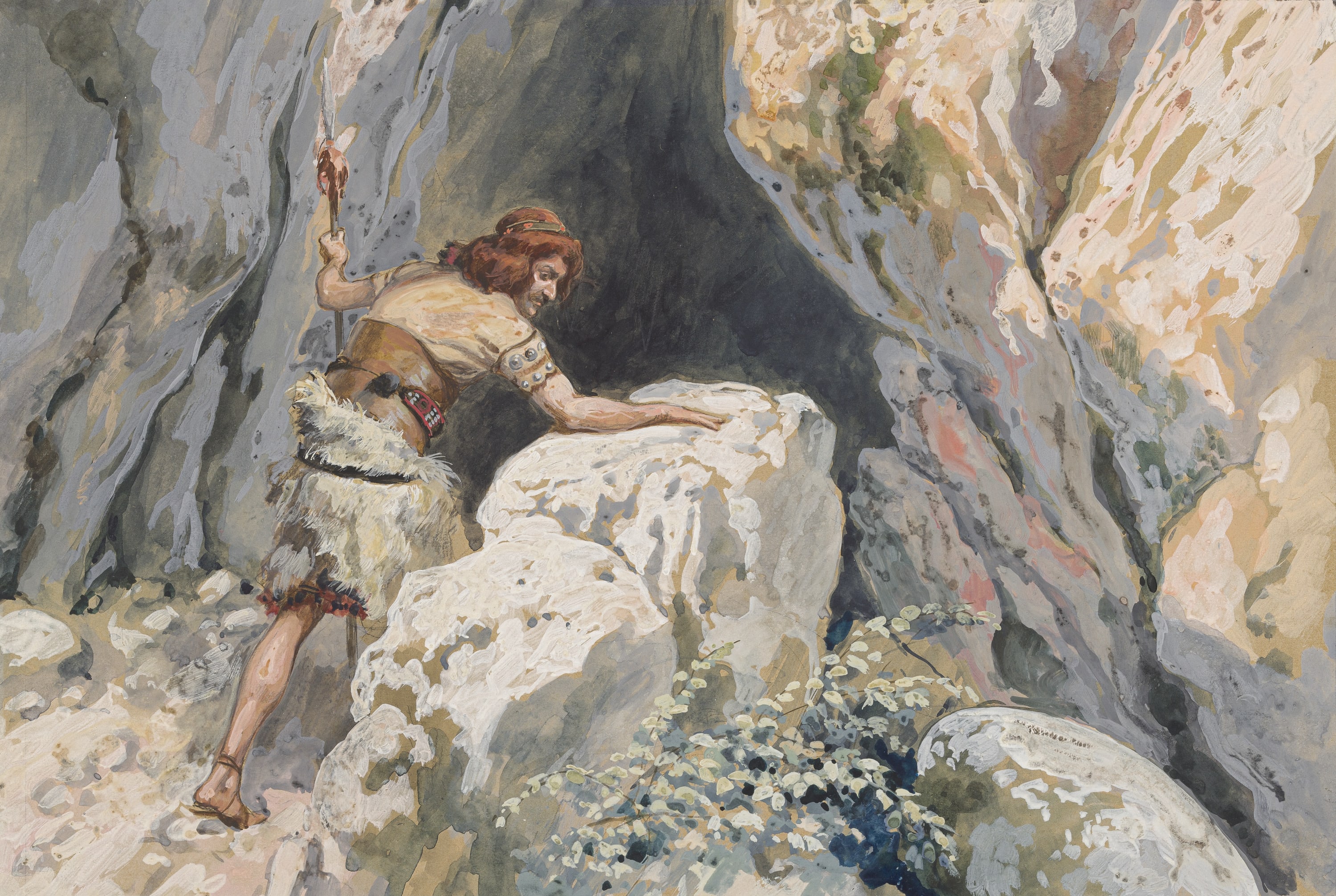 James Jacques Joseph Tissot (French, 1836-1902) and followers, David Goes to the Cave of Adullam (David se retire dans la caverne d'Odollam), Gouache on board, c. 1896-1902