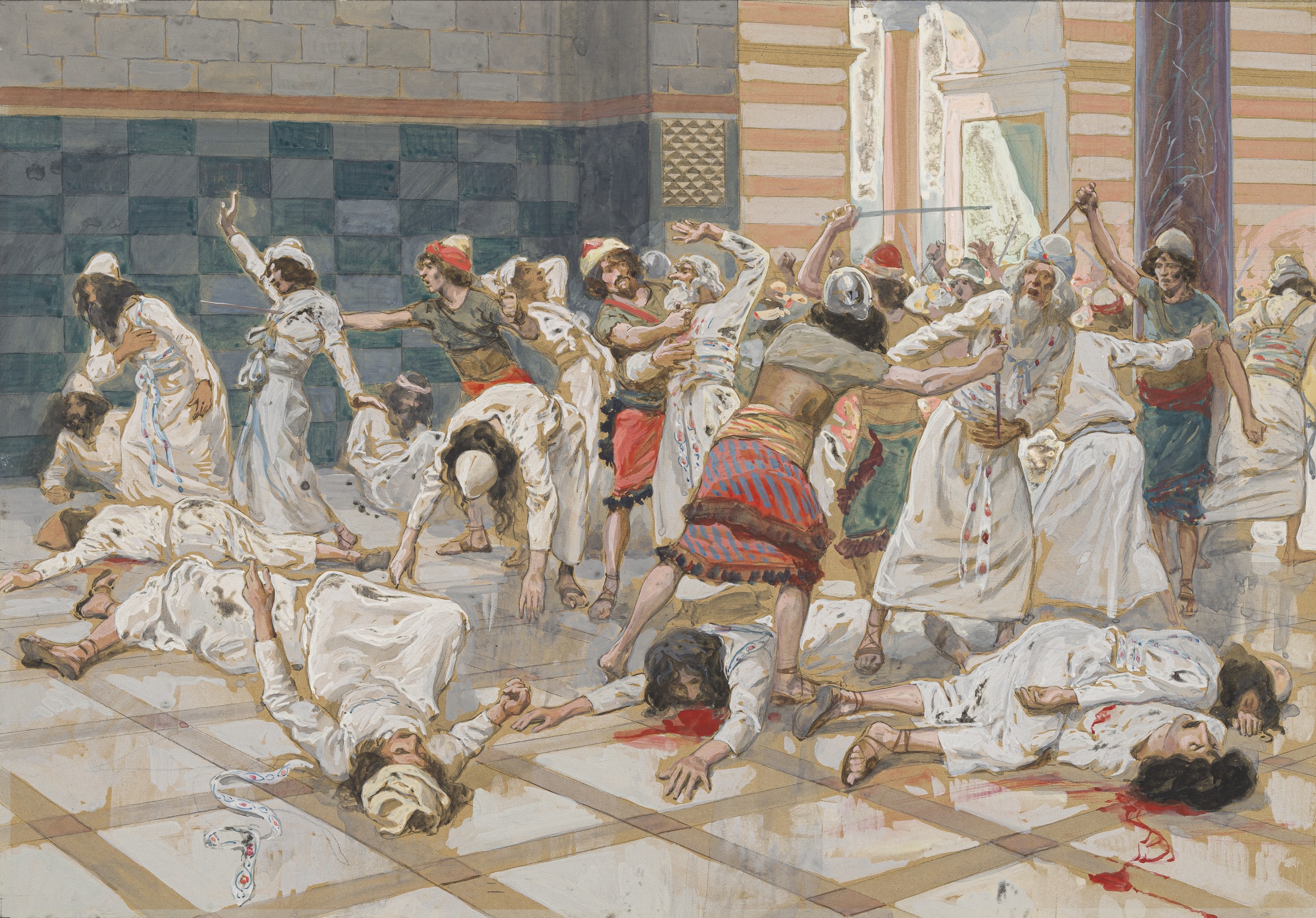 James Jacques Joseph Tissot (French, 1836-1902) and followers, Saul Commands Doeg to Slay the Priests (Saül fait tuer ses prètres par Doëg), Gouache on board, c. 1896-1902