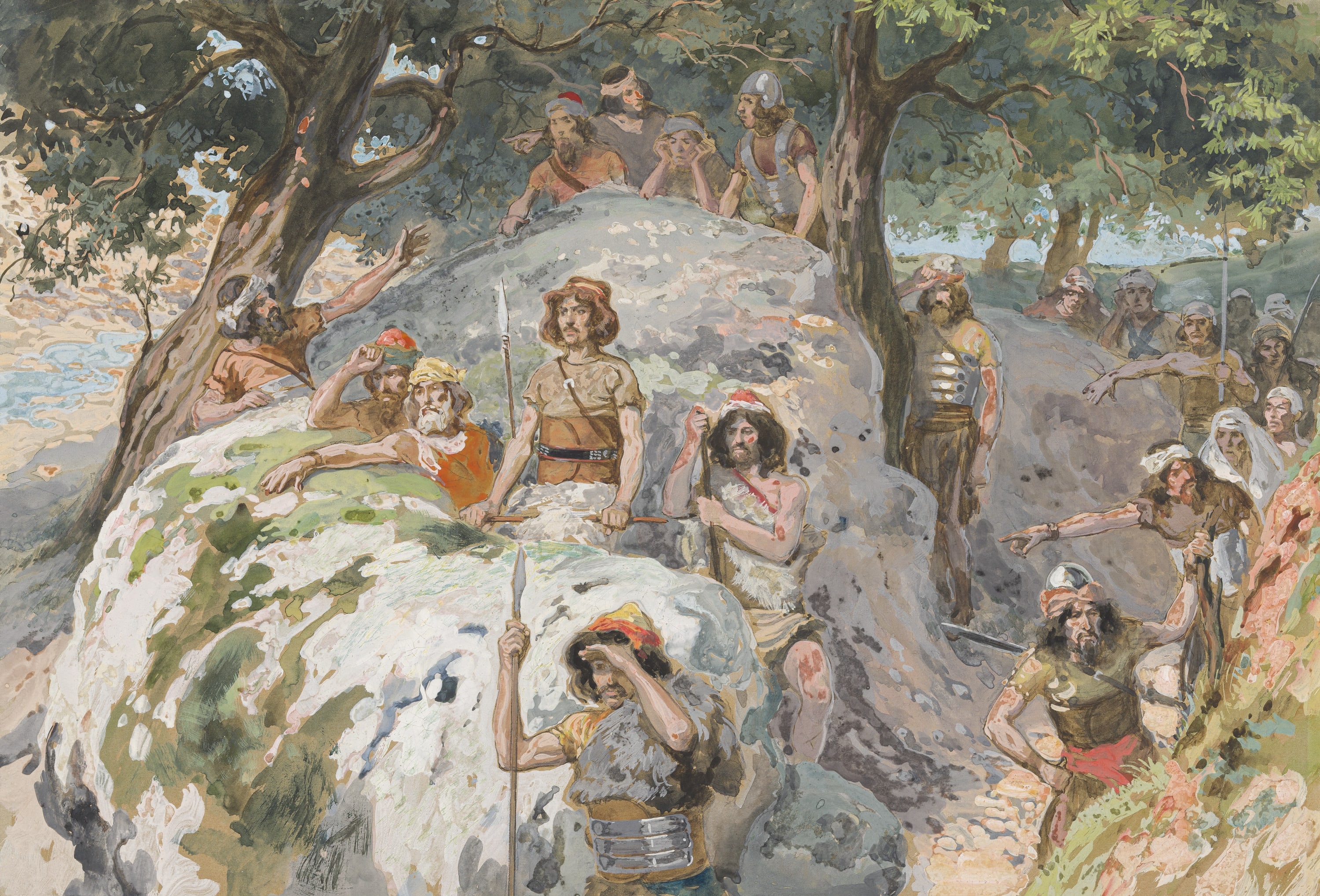 James Jacques Joseph Tissot (French, 1836-1902) and followers, David in the Wilderness of Ziph (David dans le désert  de Ziph), Gouache on board, c. 1896-1902
