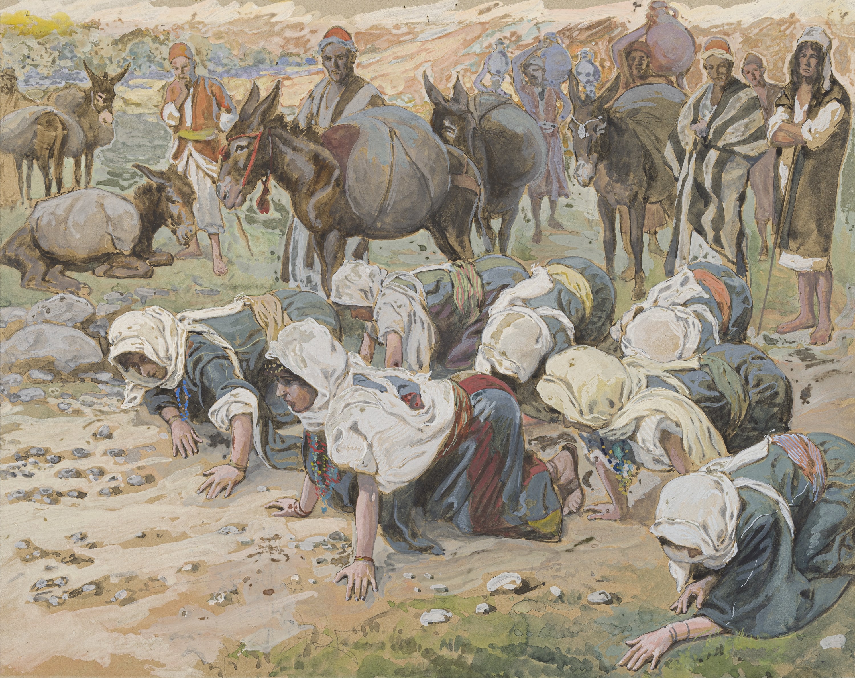 James Jacques Joseph Tissot (French, 1836-1902) and followers, Abigail Kneels Before David  (Abigail se prosterne devant David), Gouache on board, c. 1896-1902