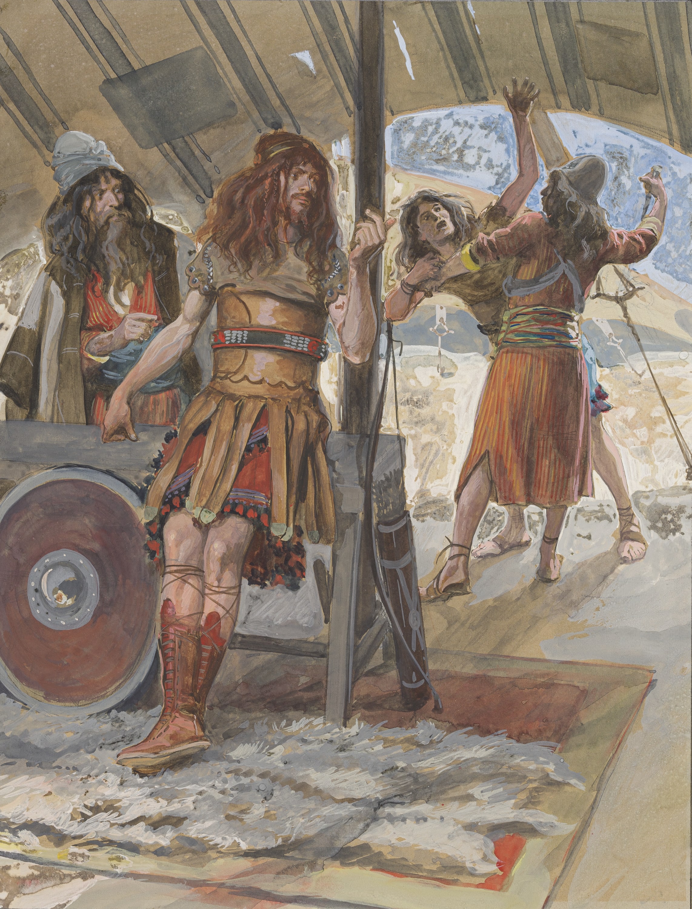 James Jacques Joseph Tissot (French, 1836-1902) and followers, David Causes an Amalekite to Be Slain (David fait tuer un Amalécite), Gouache on board, c. 1896-1902