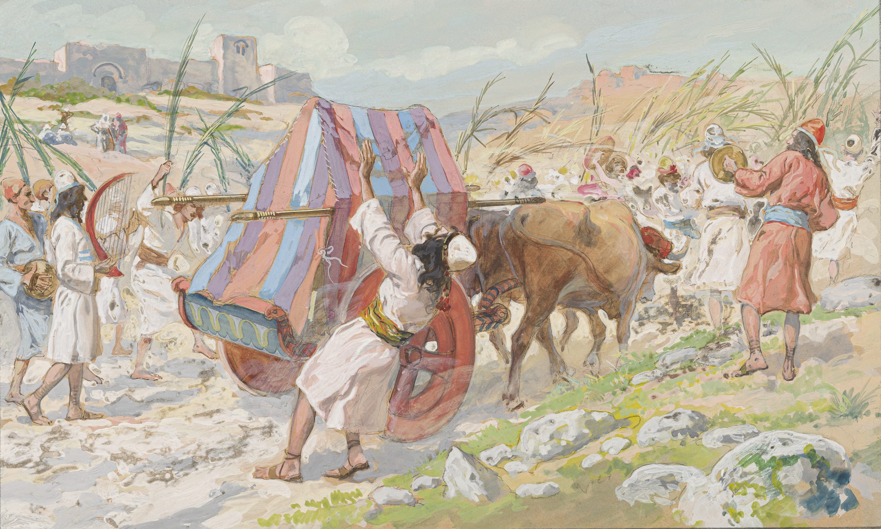 James Jacques Joseph Tissot (French, 1836-1902) and followers, The Chastisement of Uzzah (Le chàtiment d'Oza), Gouache on board, c. 1896-1902