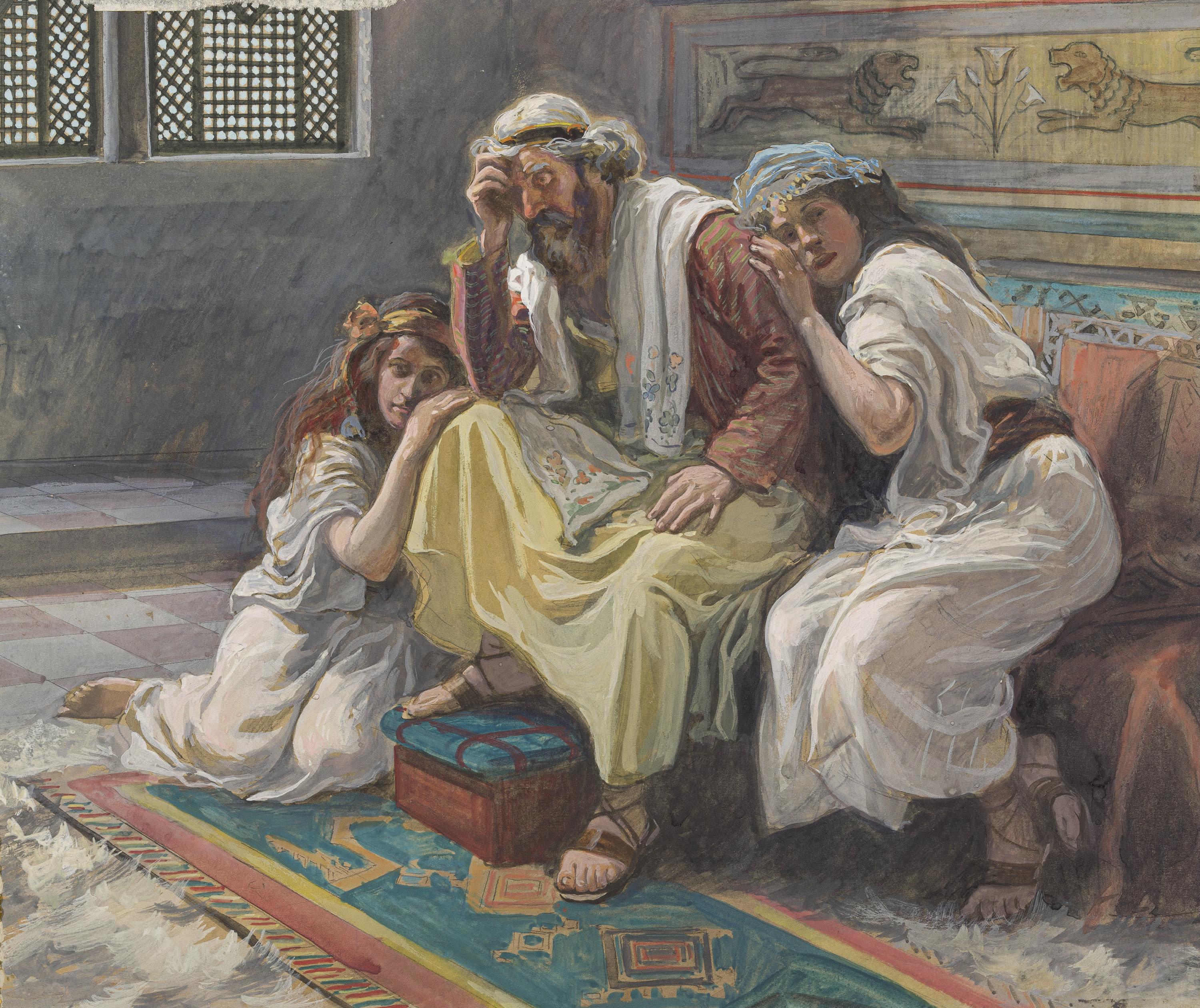 James Jacques Joseph Tissot (French, 1836-1902) and followers, David Mourns His Son Amnon (David pleure son fils Amnon), Gouache on board, c. 1896-1902