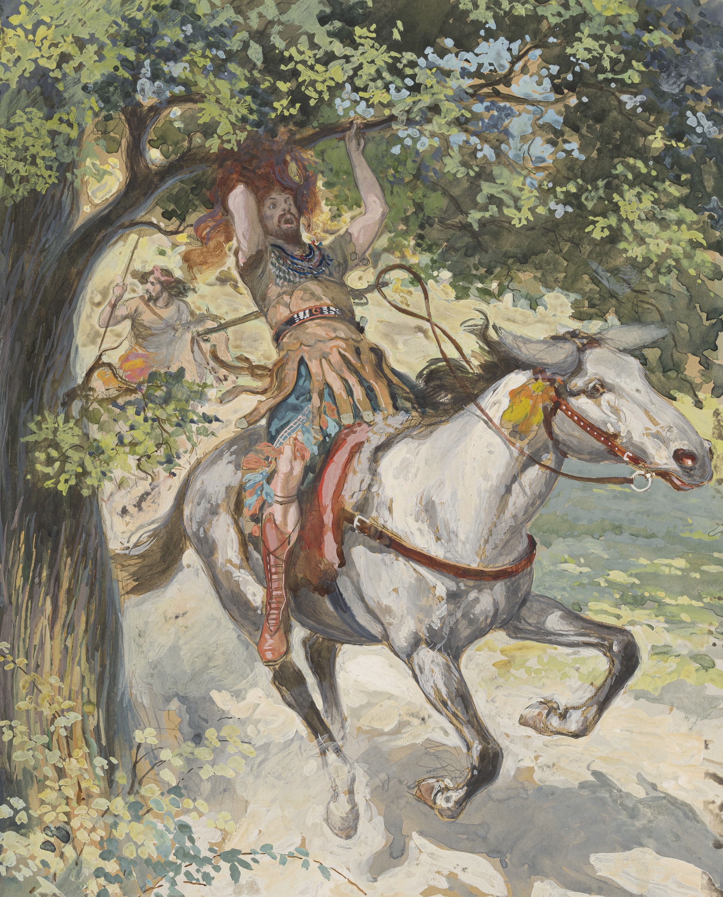 James Jacques Joseph Tissot (French, 1836-1902) and followers, Absalom Hanging on the Oak Tree (Absalon suspendu par les cheveux), Gouache on board, c. 1896-1902