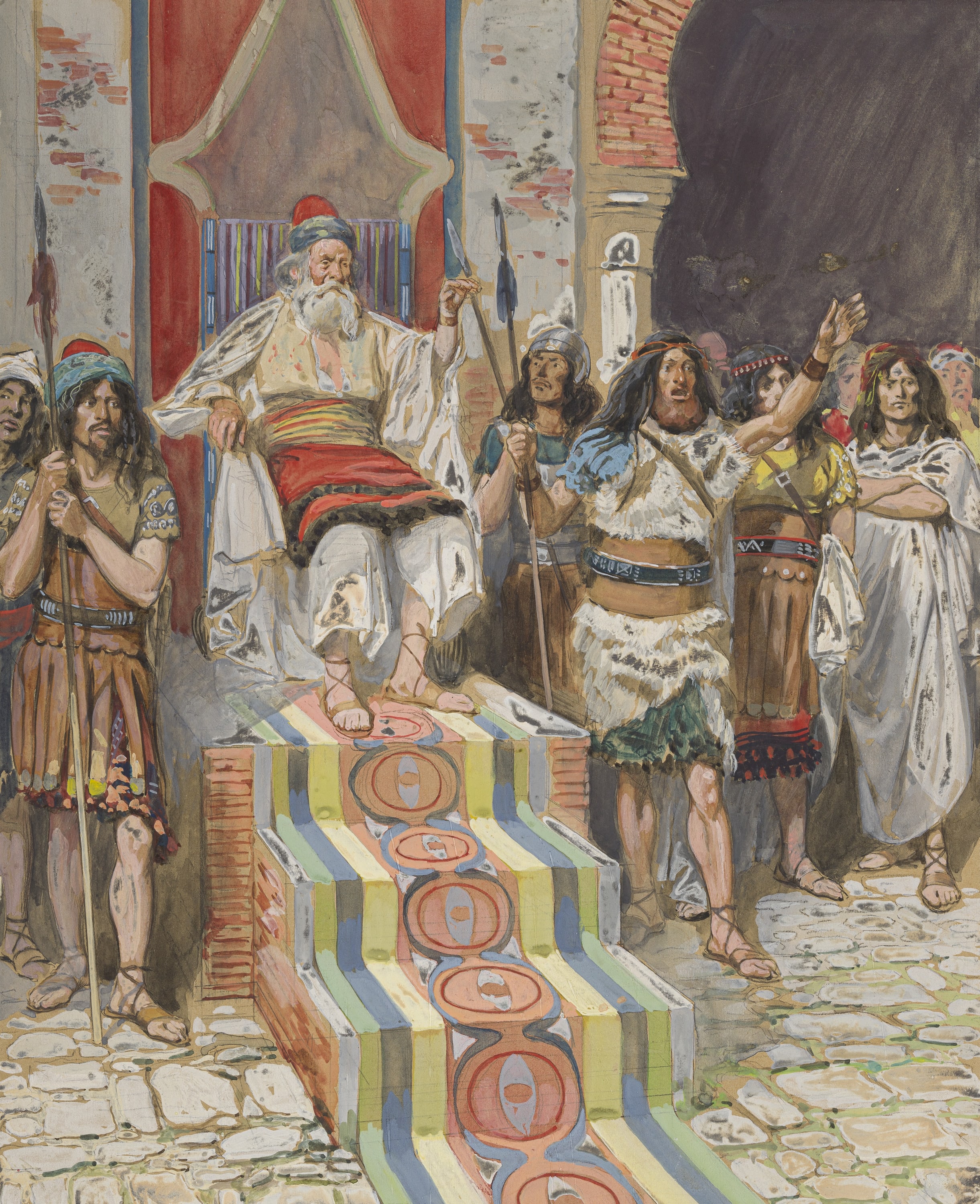 James Jacques Joseph Tissot (French, 1836-1902) and followers, David Sees the Messenger Arrive (David voit arriver de loin les courriers), Gouache on board, c. 1896-1902