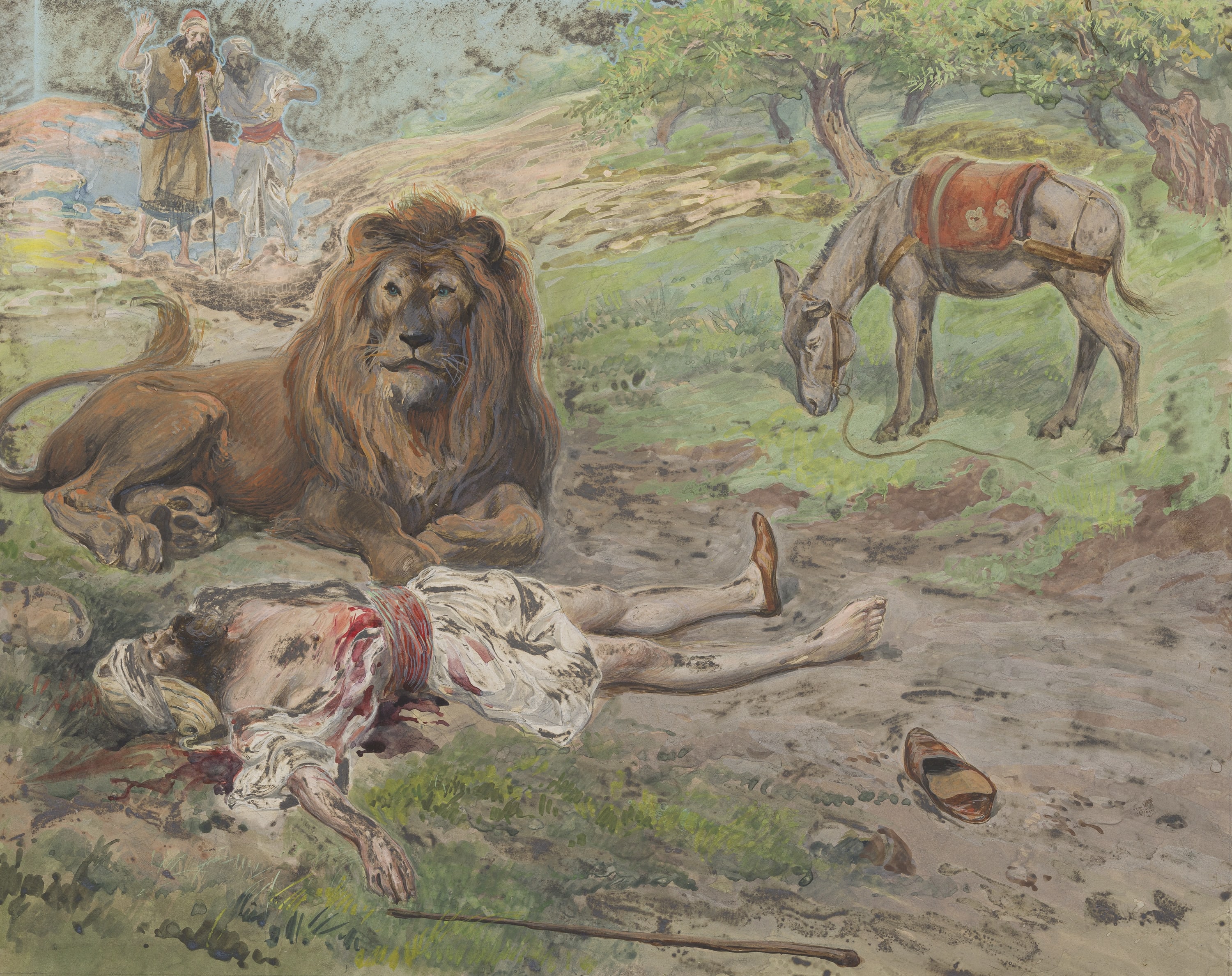 James Jacques Joseph Tissot (French, 1836-1902) and followers, The Prophet Slain by the Lion (Le prophète et le lion), Gouache on board, c. 1896-1902