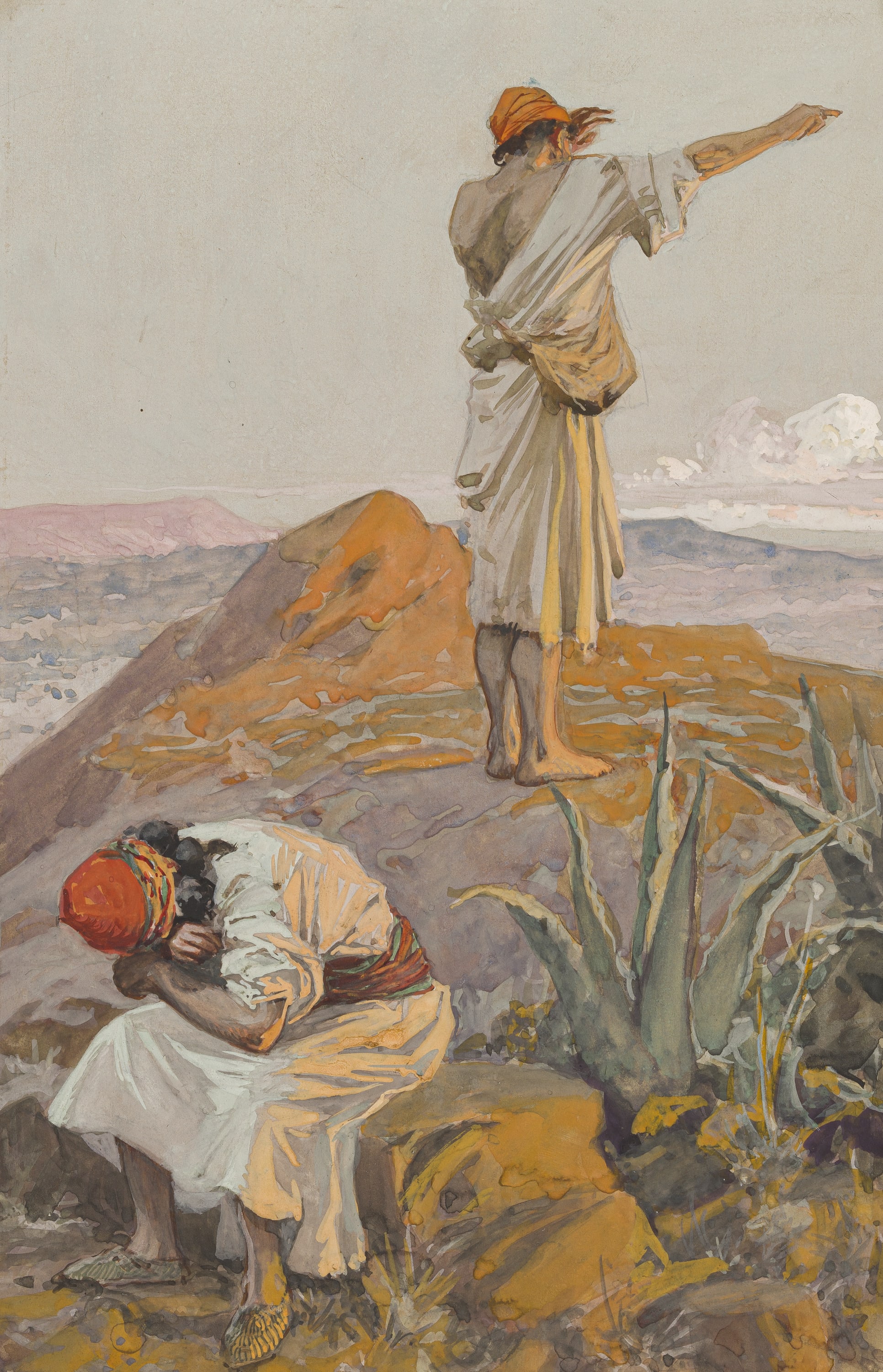 James Jacques Joseph Tissot (French, 1836-1902) and followers, Elijah From Mt. Carmel Sees a Cloud Afar Off (Élie sur le Mont Carmel voit un nuage), Gouache on board, c. 1896-1902
