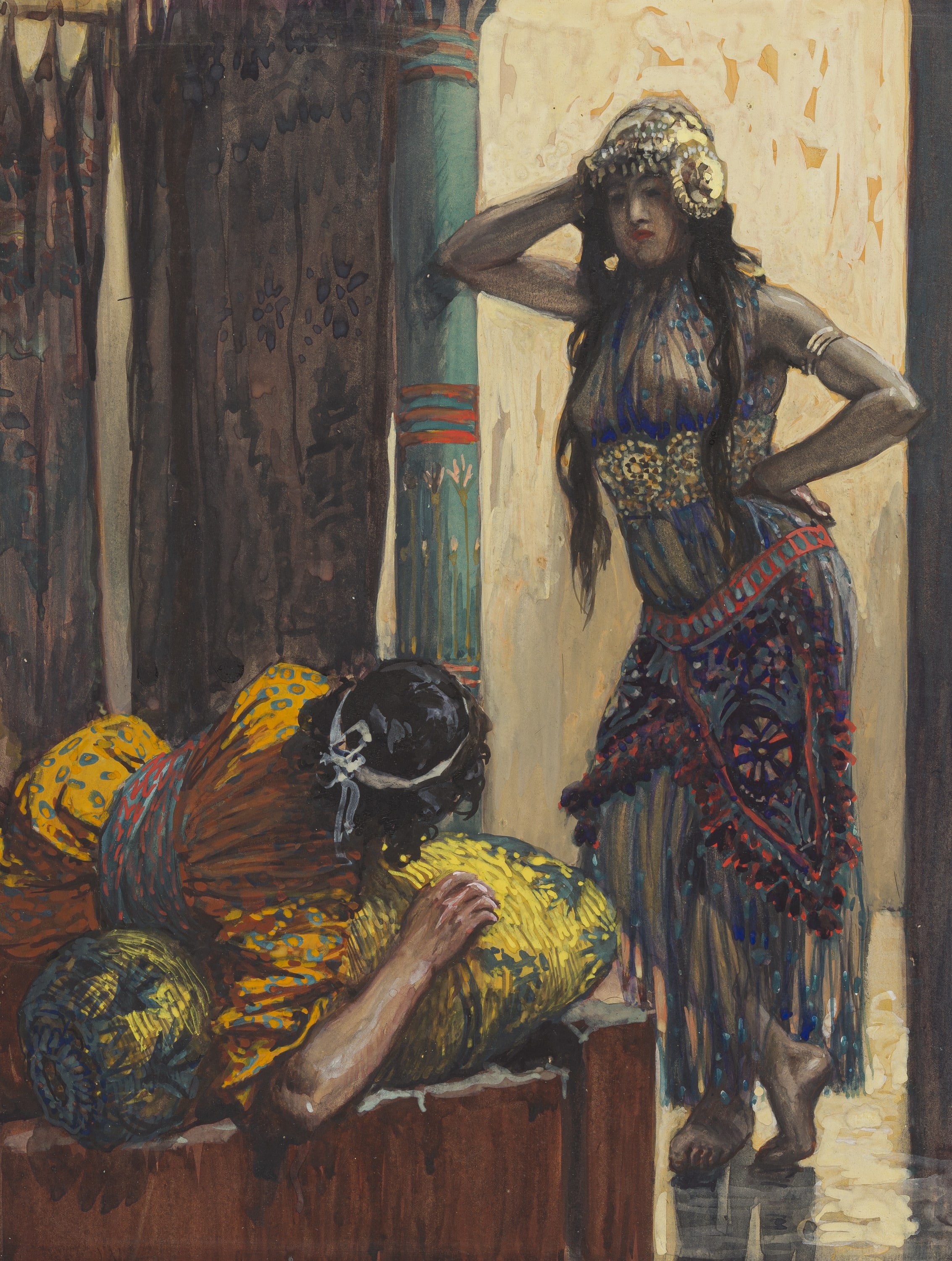 James Jacques Joseph Tissot (French, 1836-1902) and followers, Jezebel Advises Ahab (Jézabel conseille son mari), Gouache on board, c. 1896-1902