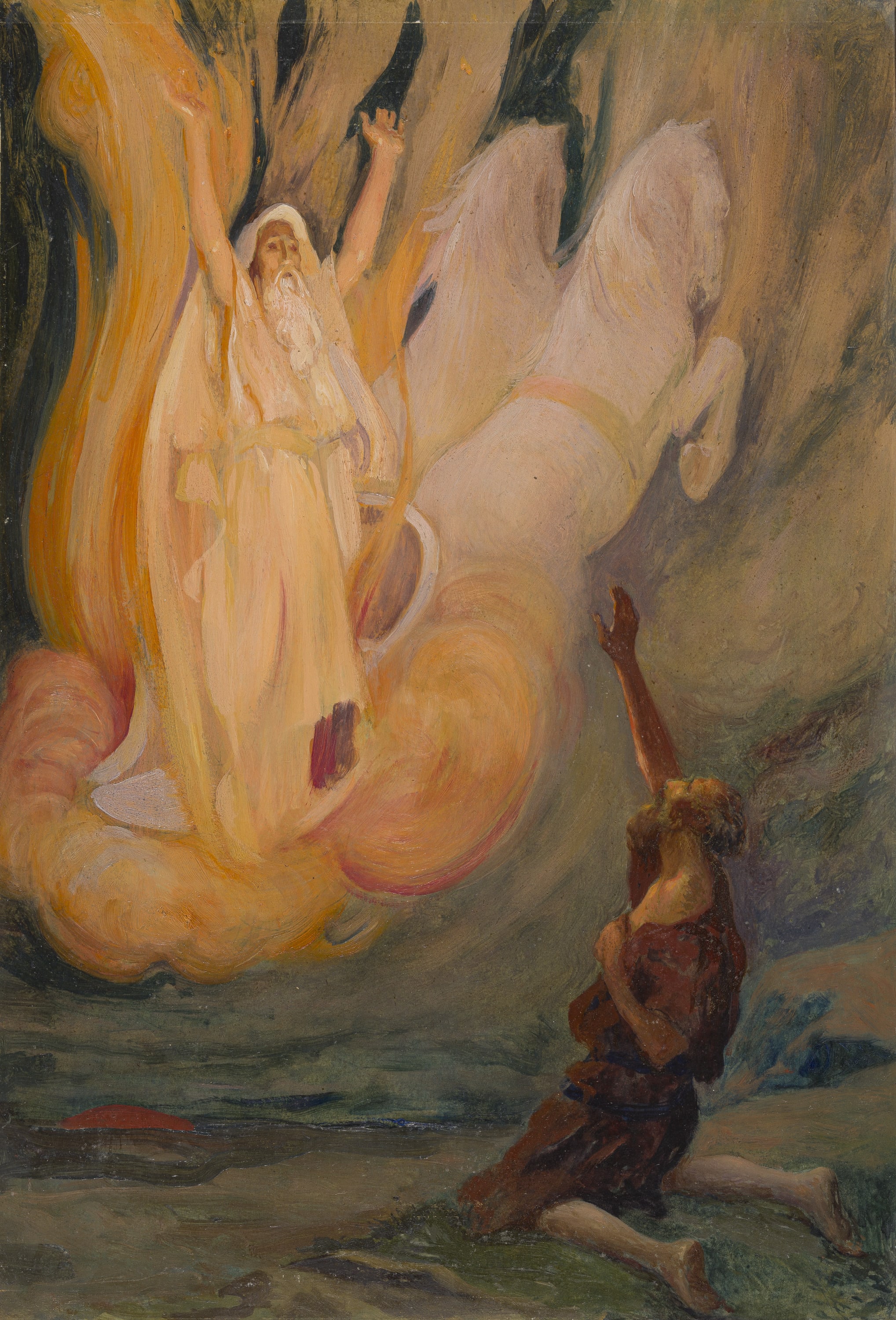 James Jacques Joseph Tissot (French, 1836-1902) and followers, Elijah Ascends in a Chariot of Fire (Élie monte au ciel), Gouache on board, c. 1896-1902