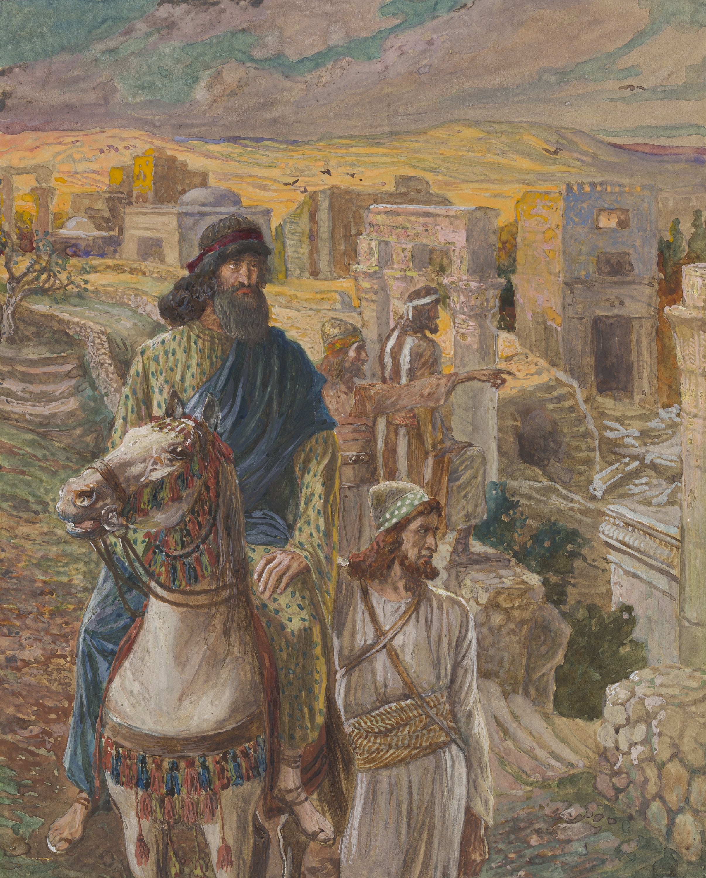 James Jacques Joseph Tissot (French, 1836-1902) and followers, Nehemiah Looks Upon the Ruins of Jerusalem (Néhémie voit les ruines de Jérusalem), Gouache on board, c. 1896-1902