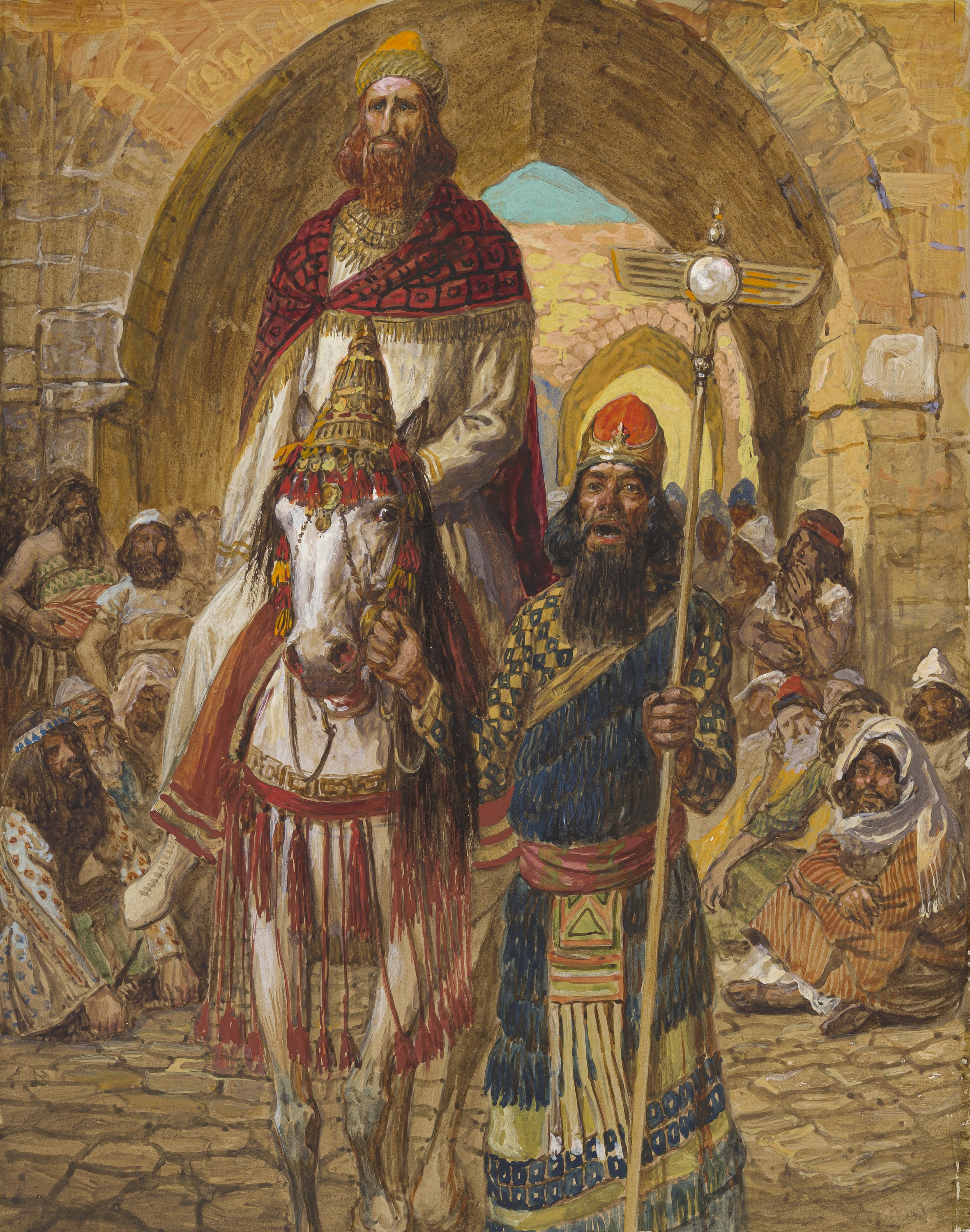 James Jacques Joseph Tissot (French, 1836-1902) and followers, Mordecai's Triumph (Le triomphe de Mardochée), Gouache on board, c. 1896-1902