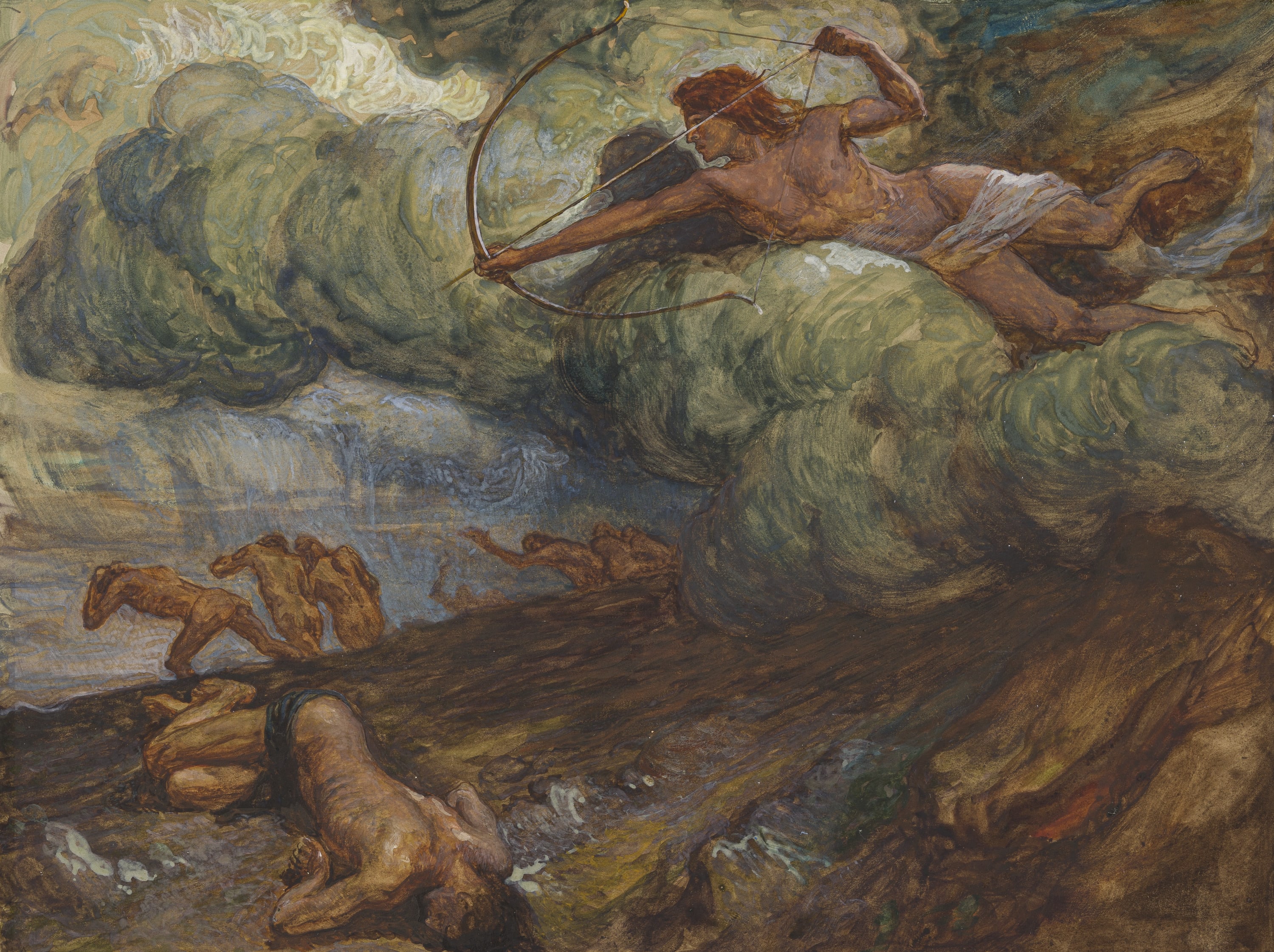 James Jacques Joseph Tissot (French, 1836-1902) and followers, The Ungodly Shall Not Stand (L'impie et la poussiére, l'ange du Seigneur précipite leut fuite), Gouache on board, c. 1896-1902