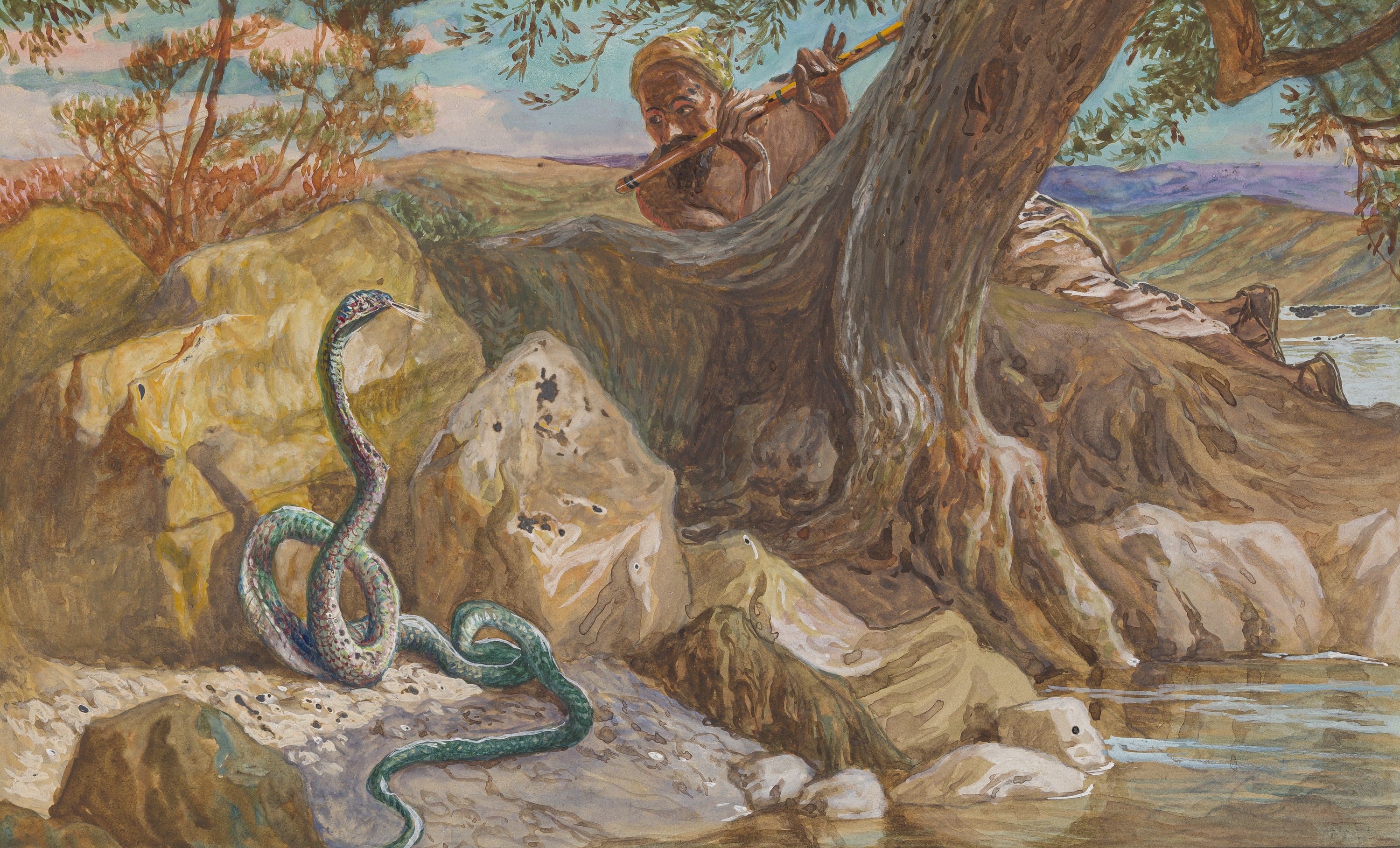 James Jacques Joseph Tissot (French, 1836-1902) and followers, Their Poison Is Like the Poison of a Serpent (La colère du serpent contre l'enchanteur), Gouache on board, c. 1896-1902