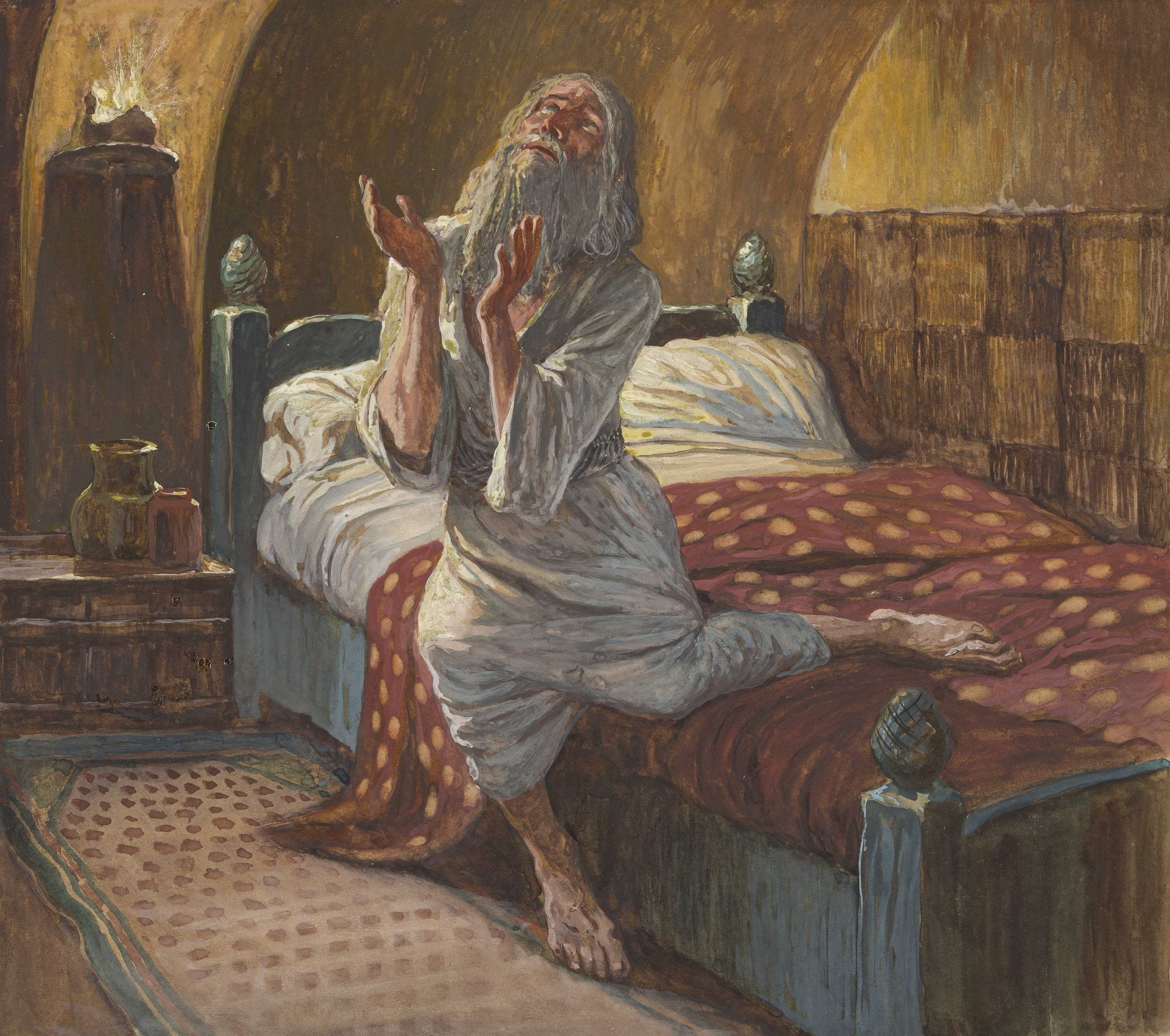 James Jacques Joseph Tissot (French, 1836-1902) and followers, David Praying in the Night (David priant la nuit), Gouache on board, c. 1896-1902