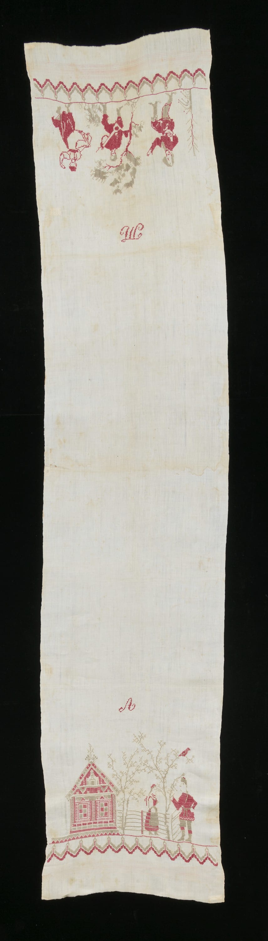 Fanny and Bessie Lipschitz, Sabbath Towel, Linen: embroidered with cotton thread, 1895-1900