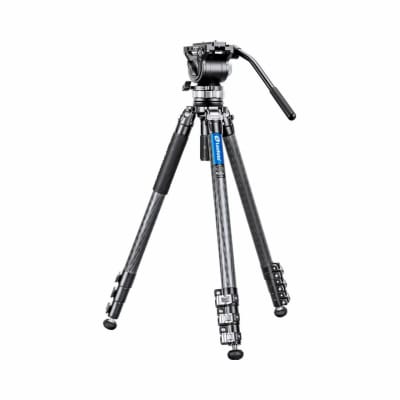 LEOFOTO LVM-324C 4-SECTION CARBON FIBER MANBA LVM SERIES TRIPOD WITH BV-15 VIDEO HEAD