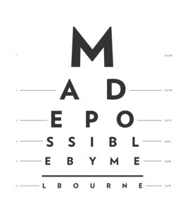 eye chart reading 'Made possible by Melbourne'