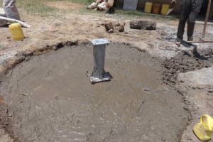 The Water Project: Mukambi Baptist Primary School -  Cement Dries Around Well Pad