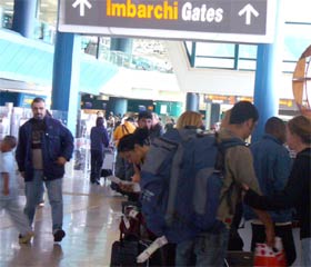 Airport departure board.