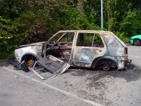 A burned out car