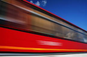 A bus moving fast