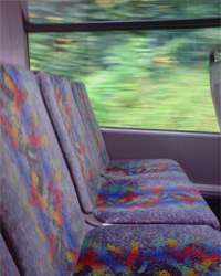 Bus seats on a moving bus