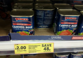 A tin of corned beef at a Tesco supermarket