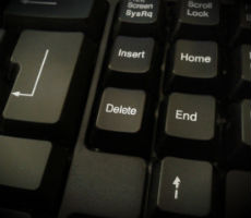 A computer keyboard, delete key