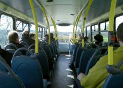 A view inside the top deck of a London bus