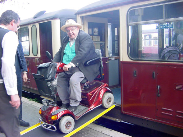 Mobility scooter on a train