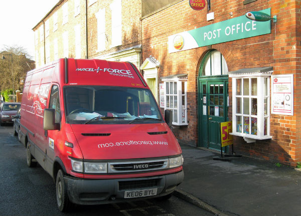 Parcelforce delivery van (not the one in the gripe)outside a post office