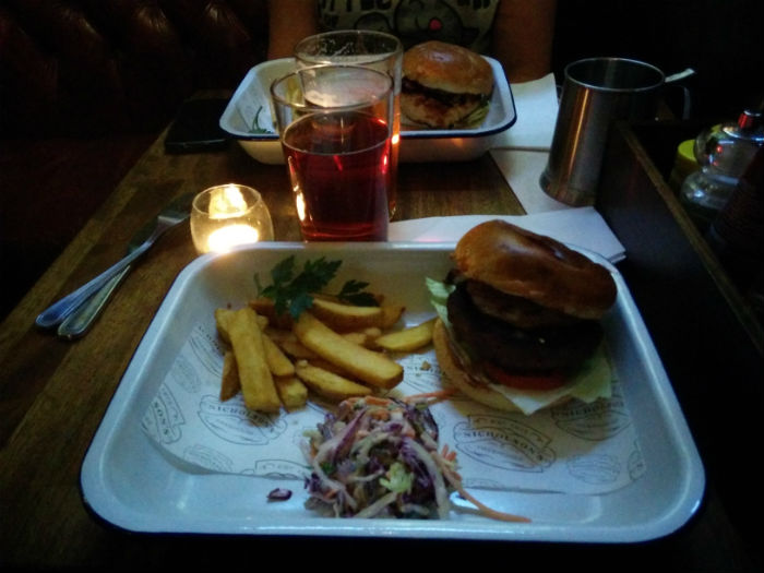 A burger and chips in a roasting tin, weird things food gets served in