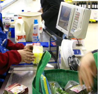 A queue at the supermarket checkout