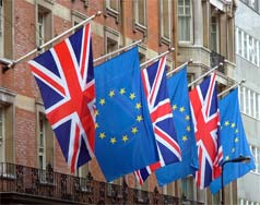 British  and european union flag in London