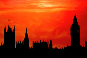 Westminster parliament in the sunset