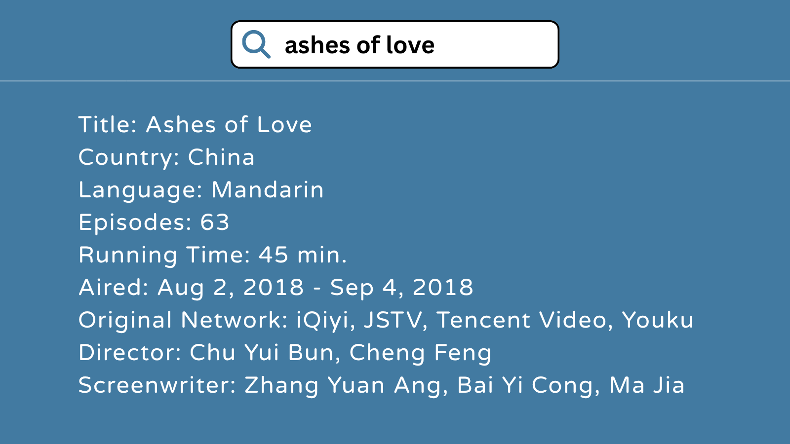 Ashes of Love C-drama info