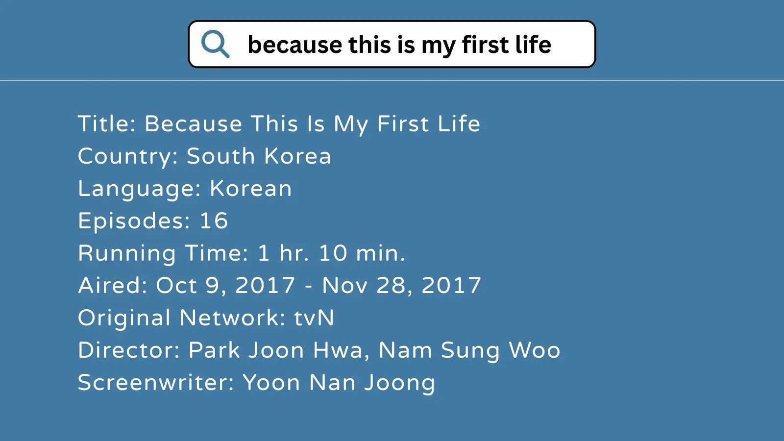 Because This Is My First Life K-drama info