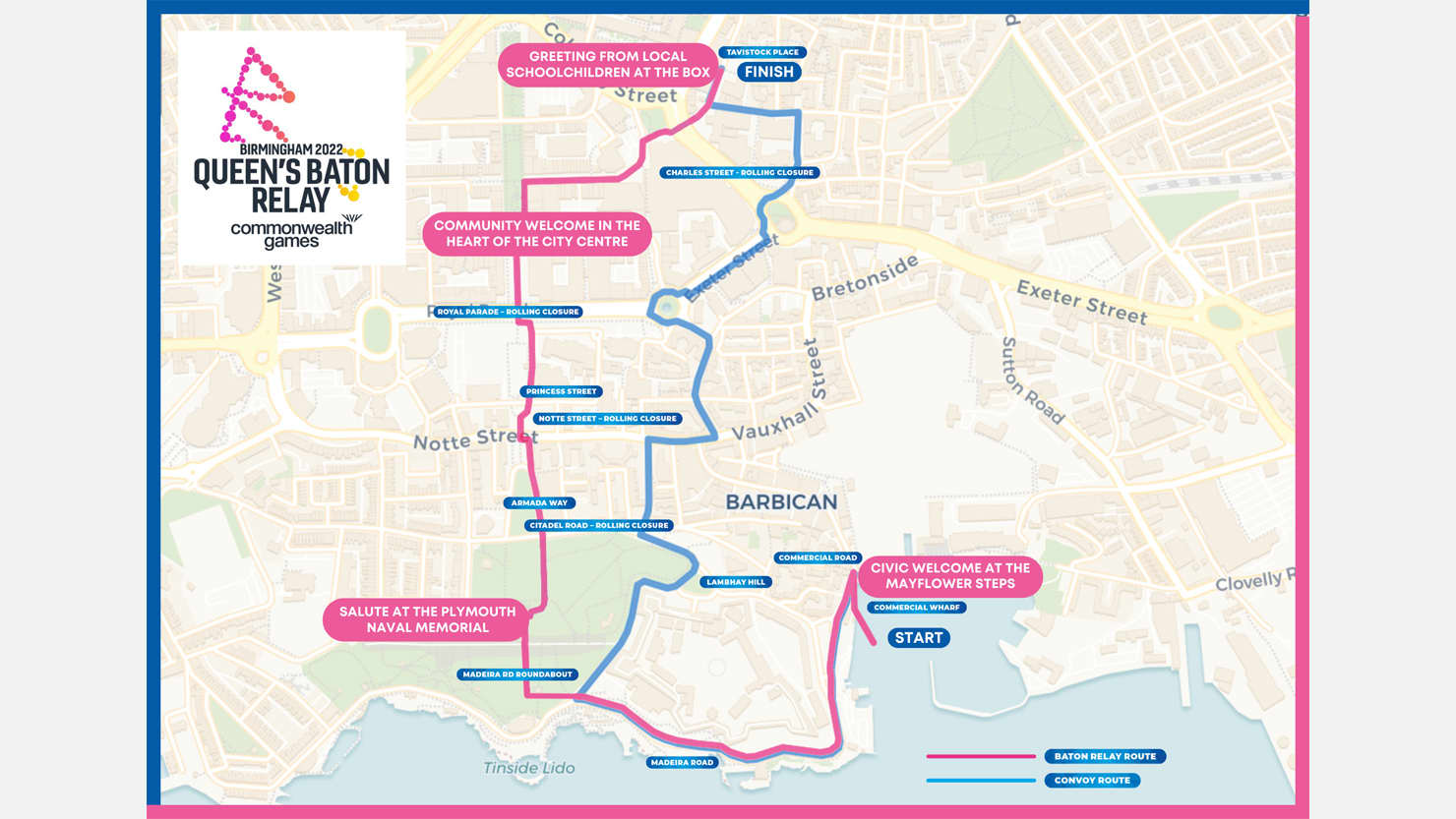 Baton relay map for Plymouth on 4 July 2022