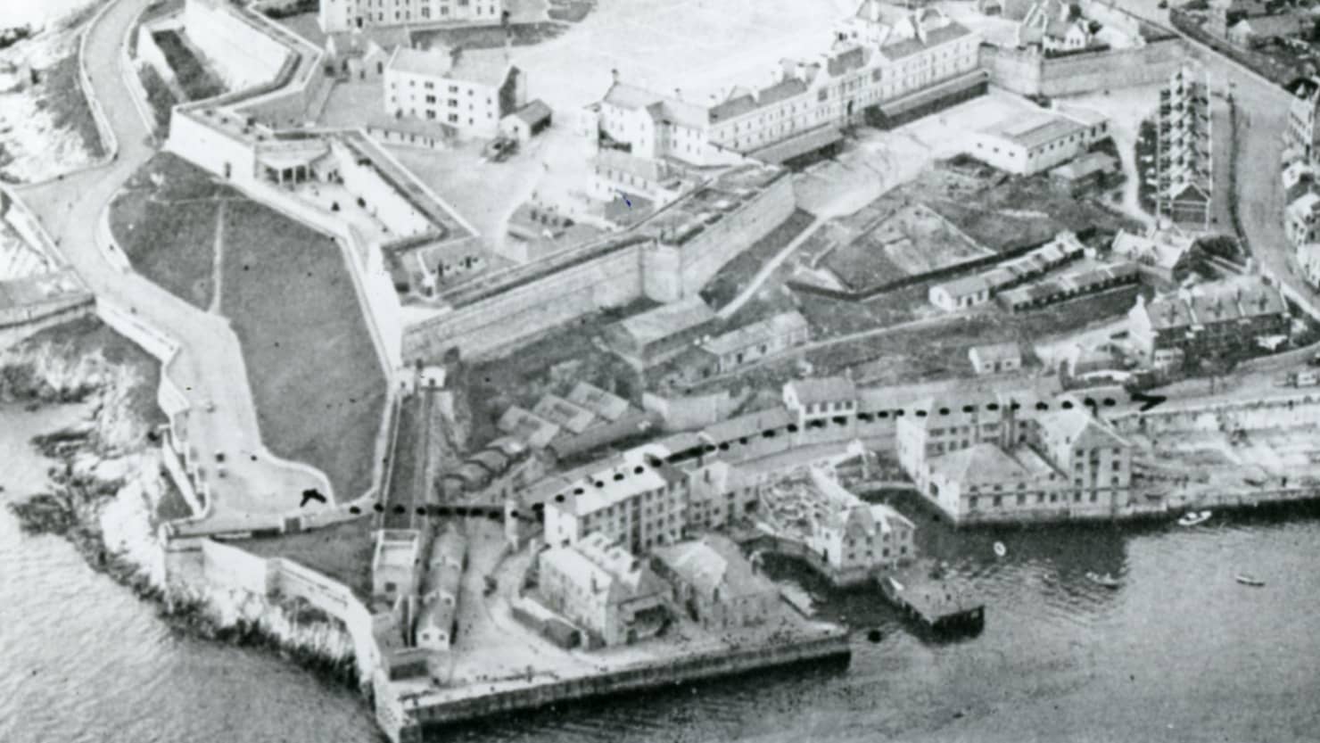 Aerial view of Plymouth's Emigration Depot just before demolition in 1937. Courtesy of Plymouth Libraries.