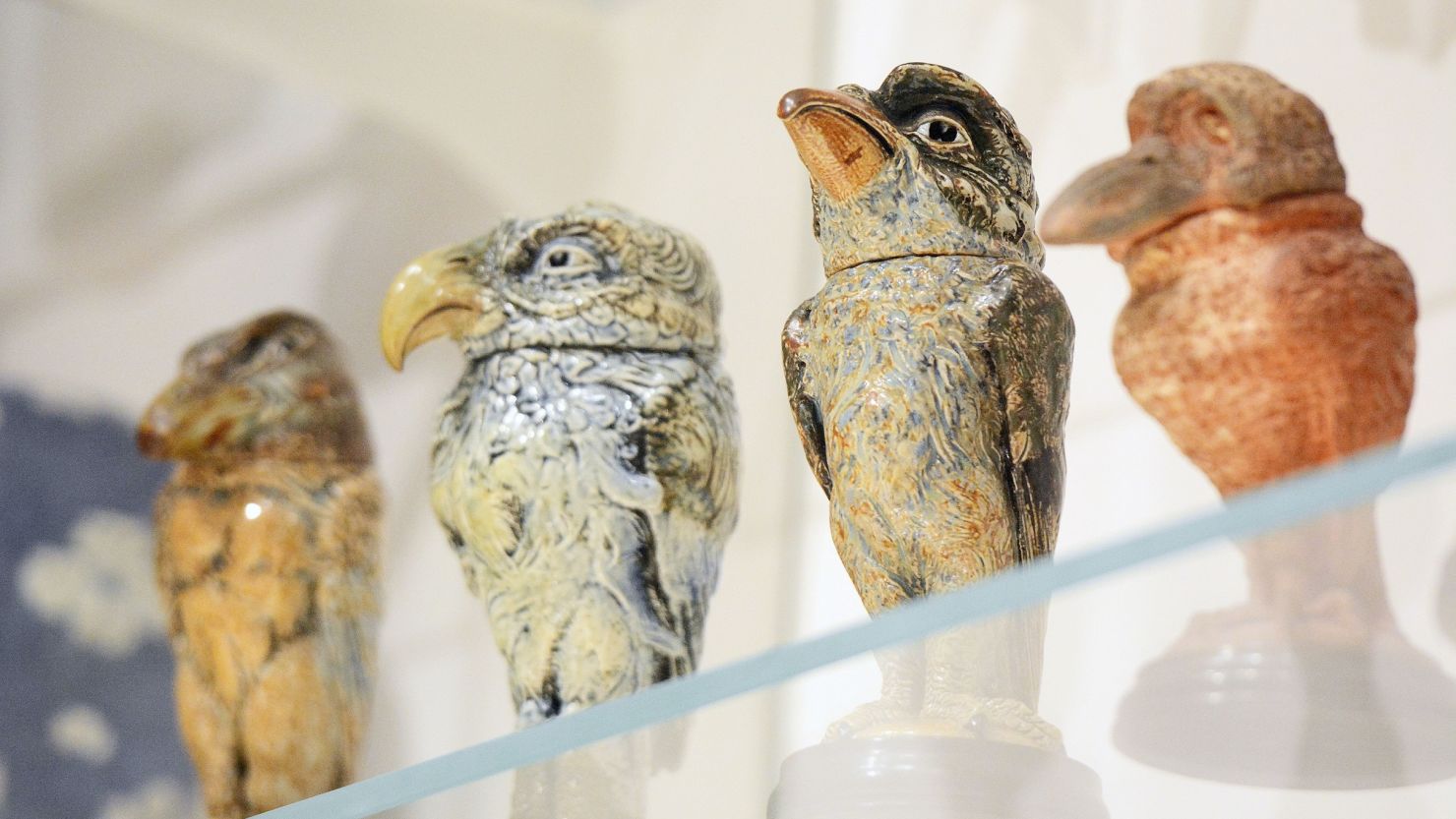 Martinware 'Wally Birds' on a shelf in The Box's 'Our Art' gallery