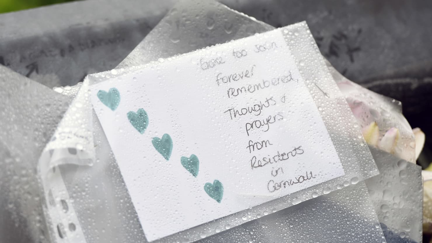 A card tribute left in memory of the victims of the Keyham shootings