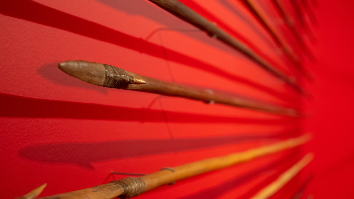 Closeup of wooden spears