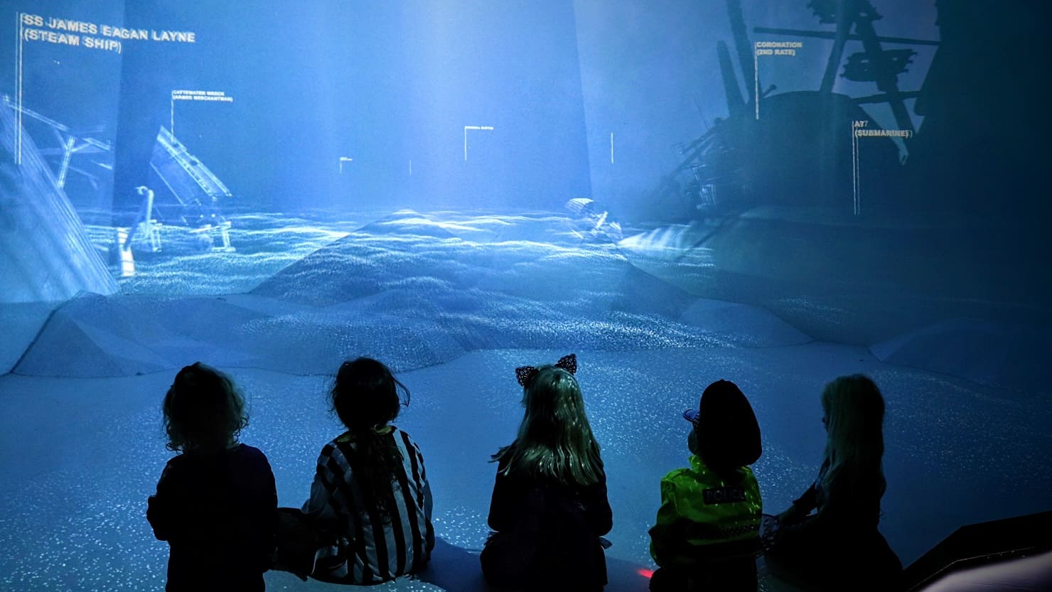 Children looking at a large projection screen