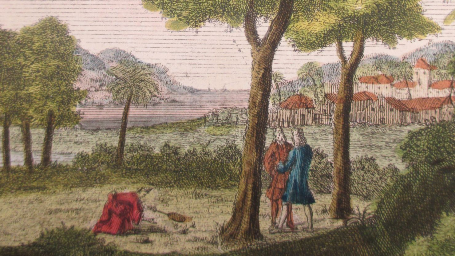 Illustration of Maria Sybilla Merian in the field from 'Insects of Surinam'